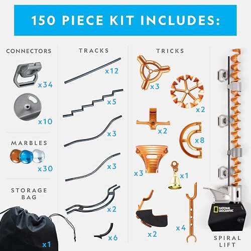National Geographic Magnetic Marble Run - 150-Piece STEM Building Set for Kids & Adults with Magnetic Track & Trick Pieces & Marbles for Building A Marble Maze, STEM Project (Amazon Exclusive) thumbnail 6