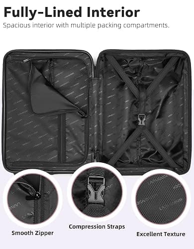 LARVENDER Carry On Luggage 22x14x9 Airline Approved, 20 Inch Expandable PC+ABS Hardside Suitcase Carry On Luggage with Spinner Wheels TSA Lock for Women Men (Black) thumbnail 7