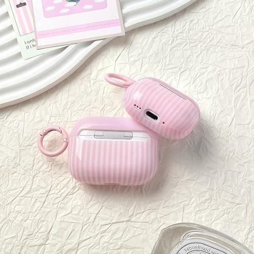 Fycyko for AirPod 4th Generation Case Cute Striped Trendy Aesthetic Glossy Shockproof Protective Case for AirPod 4 with Cleaner Kit-Pink thumbnail 3