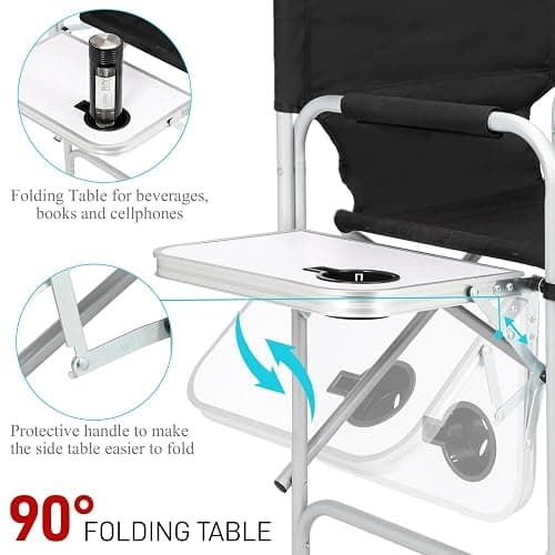 Outvita 26" Tall Directors Chair Height Seat Folding with Side Table Storage Bag, Support for 300Lbs Portable Makeup Artist Chair with Bar Height(Black) thumbnail 4