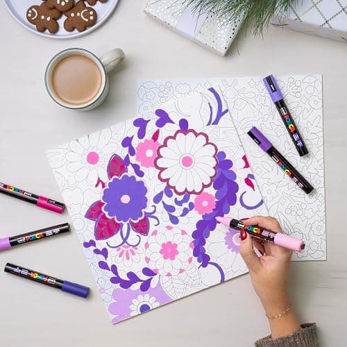 POSCA® Paint-By-Number Canvas Kit with 8 PC-5M Paint Markers (Lilac Dream) | Two 12 x 12 pre-printed canvases, color key & step-by-step instructions, odorless quick-drying paint, beginner-friendly thumbnail 2