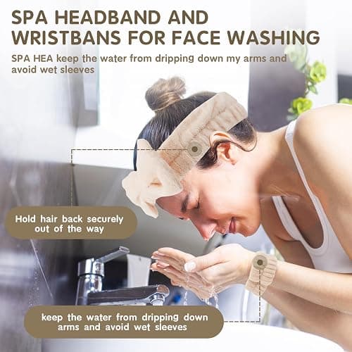 WSYUB Spa Headband and Wristband Set, Face Wash Headband, Makeup Skincare Headbands Wrist Bands for Washing Face,6pcs thumbnail 2