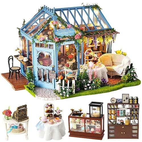 CUTEBEE Dollhouse Miniature House with Furniture, DIY Dollhouse Kit with Dust Proof, Music Movement, 1:24 Scale Creative Room for Gift for Family and Friends (Rose Garden Tea House) - Image 1