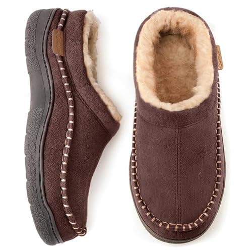 Zigzagger Men's Slip On Moccasin Slippers, Indoor/Outdoor Warm Fuzzy Comfy House Shoes, Fluffy Wide Loafer Slippers - Image 1