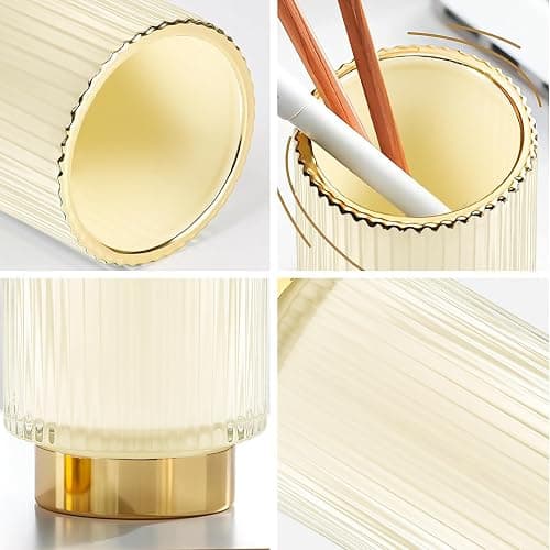 DASITON Makeup Brush holder Organizer,Crystal Cosmetic Makeup Brush Glass Brushes Storage Holder, Vintage Make Up Brush Cup Pen Pencil Holder striped vase(Cream S+L) thumbnail 6