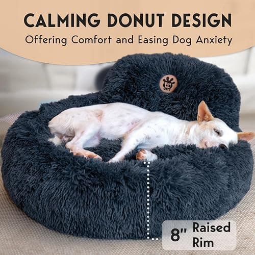 PetJett Calming Dog Bed Medium Size Dog - 30'' Donut Bed, Anti-Slip & Washable Super Soft Fluffy Plush Round Bed, Anti-Anxiety Premium Comfort Pet Bed, Fits Dogs up to 45 lbs - Dark Grey thumbnail 4