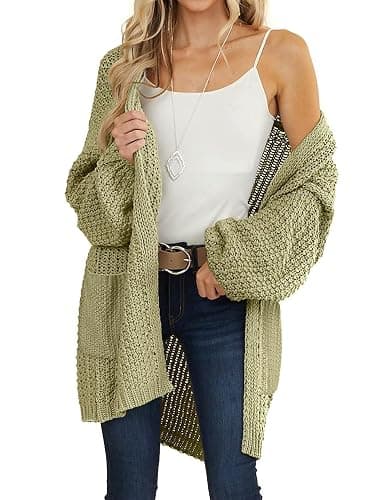 MEROKEETY Women's 2025 Fall Open Front Chunky Knit Sweater Oversized Lantern Sleeve Cardigan Outwear thumbnail 2