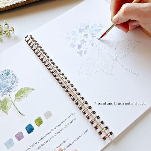 Flowers Watercolor Workbook by Emily Lex Studio, 12 Beginner Friendly Sketched Illustrations, Lay Flat Spiral Pages, 6.5 x 9 inch, 120lb Watercolor Paper thumbnail 5