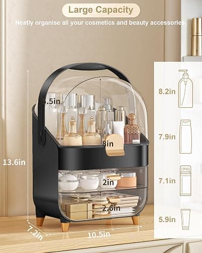 Makeup Organizer Countertop, Skincare Holder Bathroom Counter Organizer, Storage Box Cosmetic Display Cases, Teen Girl Gifts Make up Organizers for Vanity, Dresser (Black) thumbnail 2