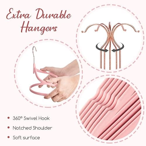HOUSE DAY Pink Velvet Hangers 60 Pack, Non Slip Flocked Felt Hangers, Sturdy Velvet Clothes Hanger, Cute Heart Heavy Duty Coat Hanger, Ultra Slim Pink for Closet Space Saving thumbnail 6