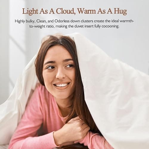 KUSNUG 100% Organic Cotton Feather & Down Fibers Comforter California King, All-Season Hotel-Style Hypoallergenic Duvet Insert, Ivory White 104x96 Inch thumbnail 3
