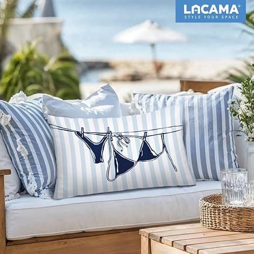 Lacama Blue Coastal Room Decor, Coastal Throw Pillow Cover 12x20, Blue Dorm Decor, Preppy Bikini Prints Decorative Throw Pillow Covers Pillowcases for Couch Bed Girly Room Bedroom Dorm thumbnail 7