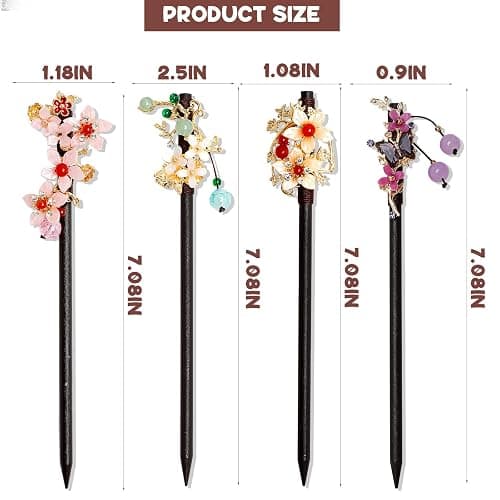 4 PCS Wooden Hair Sticks Chinese Traditional Flower Hair Sticks for Long Hair Hair Chopsticks for Women Girl Classic Vintage Flower thumbnail 2