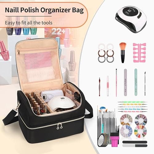 CUBETASTIC Nail Polish Organizer, Nail Tech Organizers and Storage Case Holds 69 Bottles Nail Polish & Nail Lamp, Travel Nail Supplies bag for Nail Tech Kit & Manicure Tools, Black - Black - 69 Slots thumbnail 7