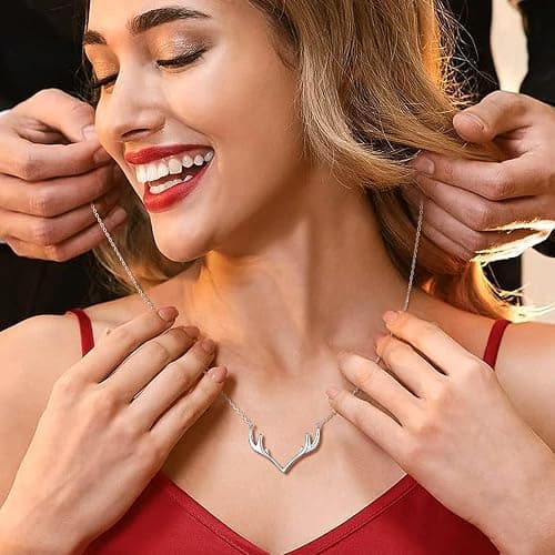 Silvora 925 Sterling Silver Deer Antler Necklace, Antler Deer Jewelry Antler Pendant Choker Birthstone Necklace Christmas Jewelry for Women - 00.Silver Antler thumbnail 3