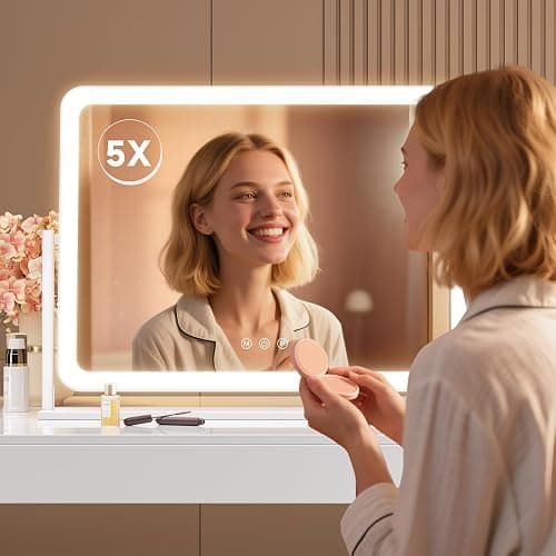 Gvnkvn Lighted Makeup Mirror, 17.3"x13" Hollywood Vanity Mirror with Led Lights, Three Color Lighting Modes, and 5X Magnification Mirror, Smart Touch Control, 360°Rotation(Round Corner) thumbnail 5