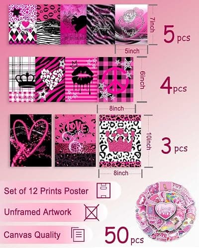 KBKBART 12 Pcs Mcbling Trashy Y2k Posters Room Decor and 50 Pcs Y2k Sticker | Unframed, Early 2000s Room Decor, Hot Pink Wall Collage Kit Aesthetic, Emo Baddie Prints for Girl's Dorm Bedroom Apartment thumbnail 2