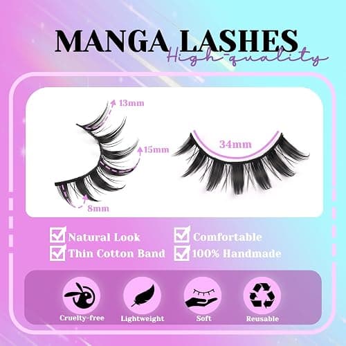 Losha Lashes Spiky Manga Lashes 14 Pairs Anime False Eyelashes 8D Wispy Eye Lashes Kit with Lash Glue and Lash Tweezers Natural Soft Fake Eyelashes (Cutes) thumbnail 4
