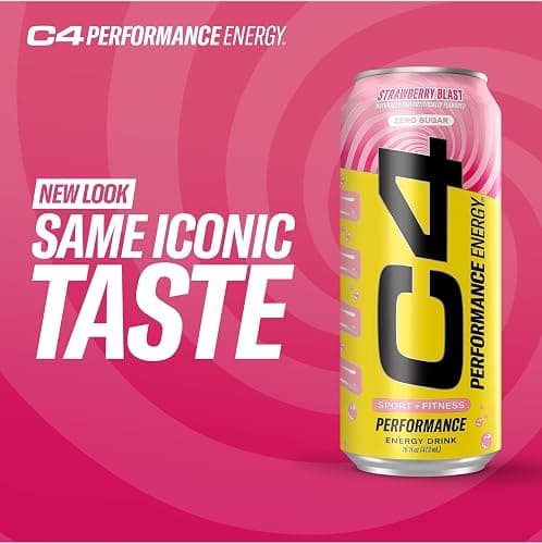 Cellucor C4 Performance Energy Drink | Strawberry Blast | Zero Sugar Carbonated Preworkout Energy | 200mg Caffeine with Beta Alanine | 16 Fl Oz (24 Pack) thumbnail 3