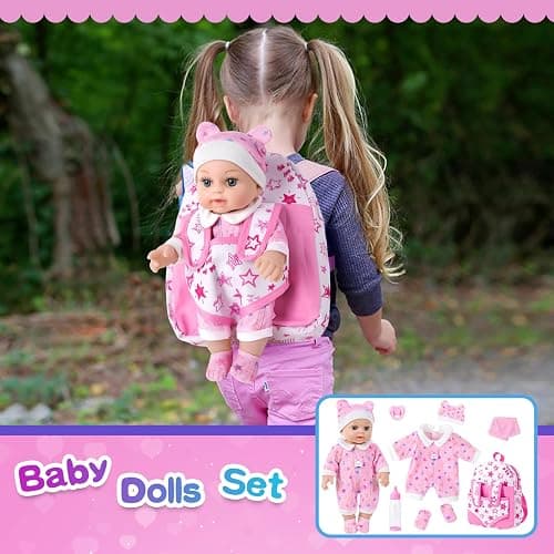 BDDOLL 12" Baby Doll in Gift Box with Pink Backpack, Cloths, Feeding Bottle and Pacifier, First Baby Dolls for Toddlers 3 Years and Up thumbnail 2