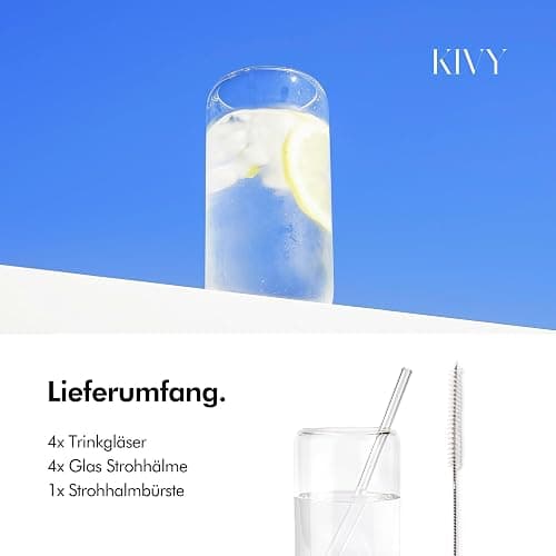 KIVY Trinkgläser Set mit Glas Strohhalm [4x 450ml] Eiskaffee, Wasser & Matcha Glas - Longdrinkgläser Set - Kaffee & Matcha Gläser - Kaffeegläser - Latte Macchiato Gläser - Hohe Cocktailgläser thumbnail 6
