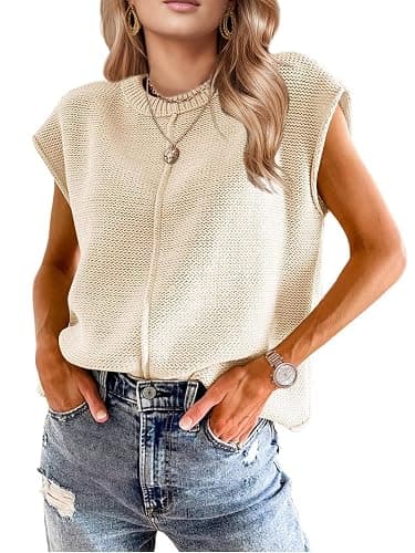Womens Spring Fashion 2026 Summer Tops Boho Sweater Trendy Western Casual Cap Sleeve Rodeo Vest Cute Vacation Outfits - Image 1