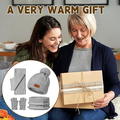 GDOWOHK Winter Hat Gloves Scarf Set, 5% Wool Warm Fleece Beanie, Knit Scarf, Touchscreen Gloves thumbnail 7