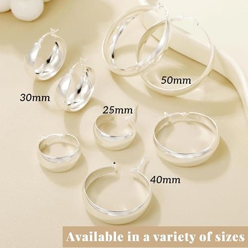Senteria 12mm Wide Thick Hoop Earrings 925 Sterling Silver Hoop Earrings for Women Hypoallergenic 14K Real Gold Plated Hoops Large Earring Lightweight Chunky Hoops Earring for Women 25/30/40/50MM thumbnail 7