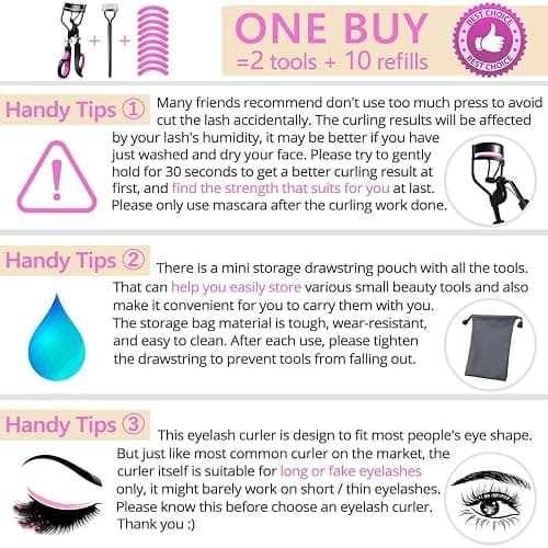 Eyelash Curler with Comb, qiipii Professional Lash Curlers metal Eyelashes Comb Seperator Eyelash Mascara Applicator Tool Kit for Women with 10 Replacement Silicone Refills Pads for Home & Travel Uses thumbnail 5