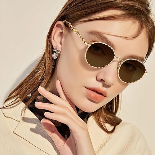 CARFIA Retro Round Polarized Sunglasses for Women UV Protection Acetate Arms Metal Frame Driving Glasses thumbnail 3
