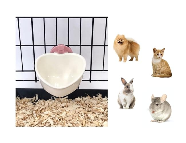 Choco Nose Patented Removable Heart Shaped Food Bowl for Dogs/Puppies/Rabbits/Cats/Guinea Pigs/Chinchillas/Birds -Water Dish for Small Pets or Animals - for Wire Cages or Crates 8 oz, Pink (C607) - Image 1