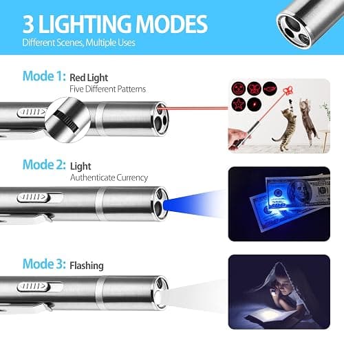 Zugesify Laser Pointer Cat Toy, Interactive Toy with Red Dot LED Light Pointer, Long Range 3 Modes Projection Playpen for Kitten Interaction,USB Recharge Pointer (1 pcs) thumbnail 10