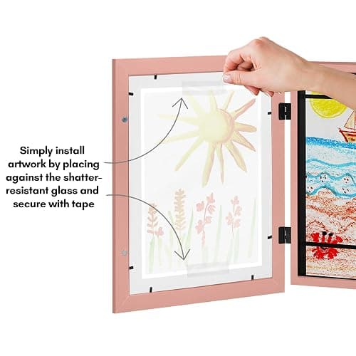 Americanflat Kids Artwork Frame Changeable (Peachy Pink) - Magnetic Door Holds 100 Art Pieces - 8.5x11 Letter Size Display with Mat or 10x12.5 Without Mat - My Mini Masterpiece thumbnail 7