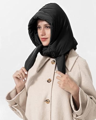 Winter Down Hood Hat Hooded Scarf Hat Extra Warm Tie Under Chin for Women Girls thumbnail 6