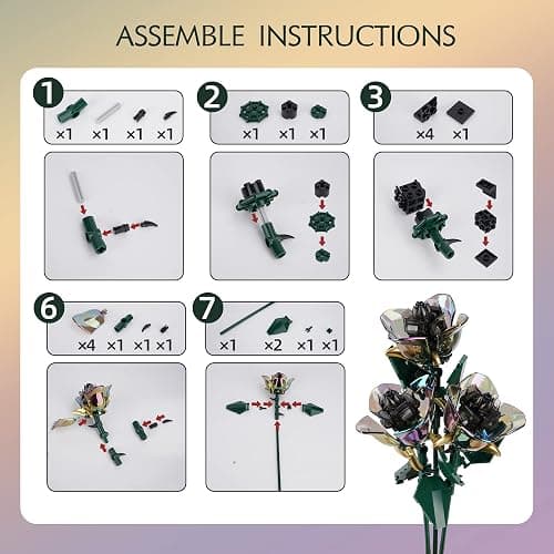 KIYOJIN Rose Flower Bouquet Building Set,Botanical Collection Rainbow Artificial Plant Compatible with Lego Gift for Adult Home Decor(Black 120pcs) thumbnail 7