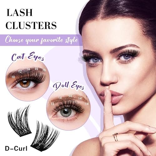 Lash Clusters 208 PCS Cluster Lashes Individual Lashes B05+B06 Eyelash Extensions 10-18mm DIY Lash Extensions D Curl Volume Wispy Soft Comfortable Band False Lashes (D-10-18MIX) thumbnail 3