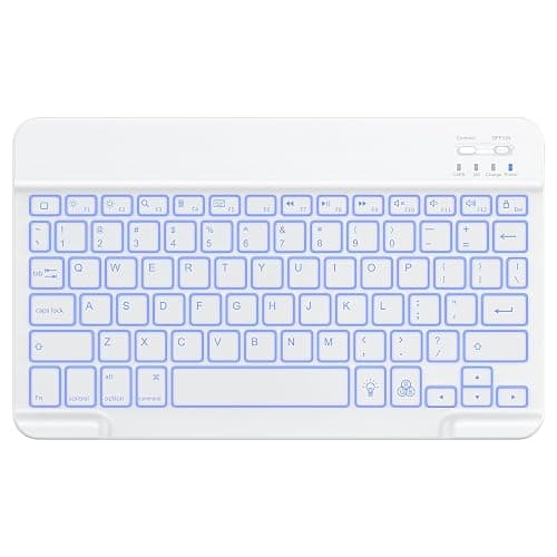 OMOTON Bluetooth Keyboard, Backlight Wireless Rechargeable Keyboard for iPad, iPad Pro, iPad mini, iPad Air with Illuminated LED (White) - White thumbnail 2