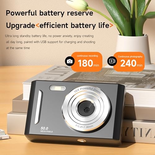 FUANA Digital Camera, Digital Video Camera CCD, 65MP 2.4 Inch LCD Flip Screen Auto Focus 8X for Beginners, Teens, Students(White 32G) thumbnail 6
