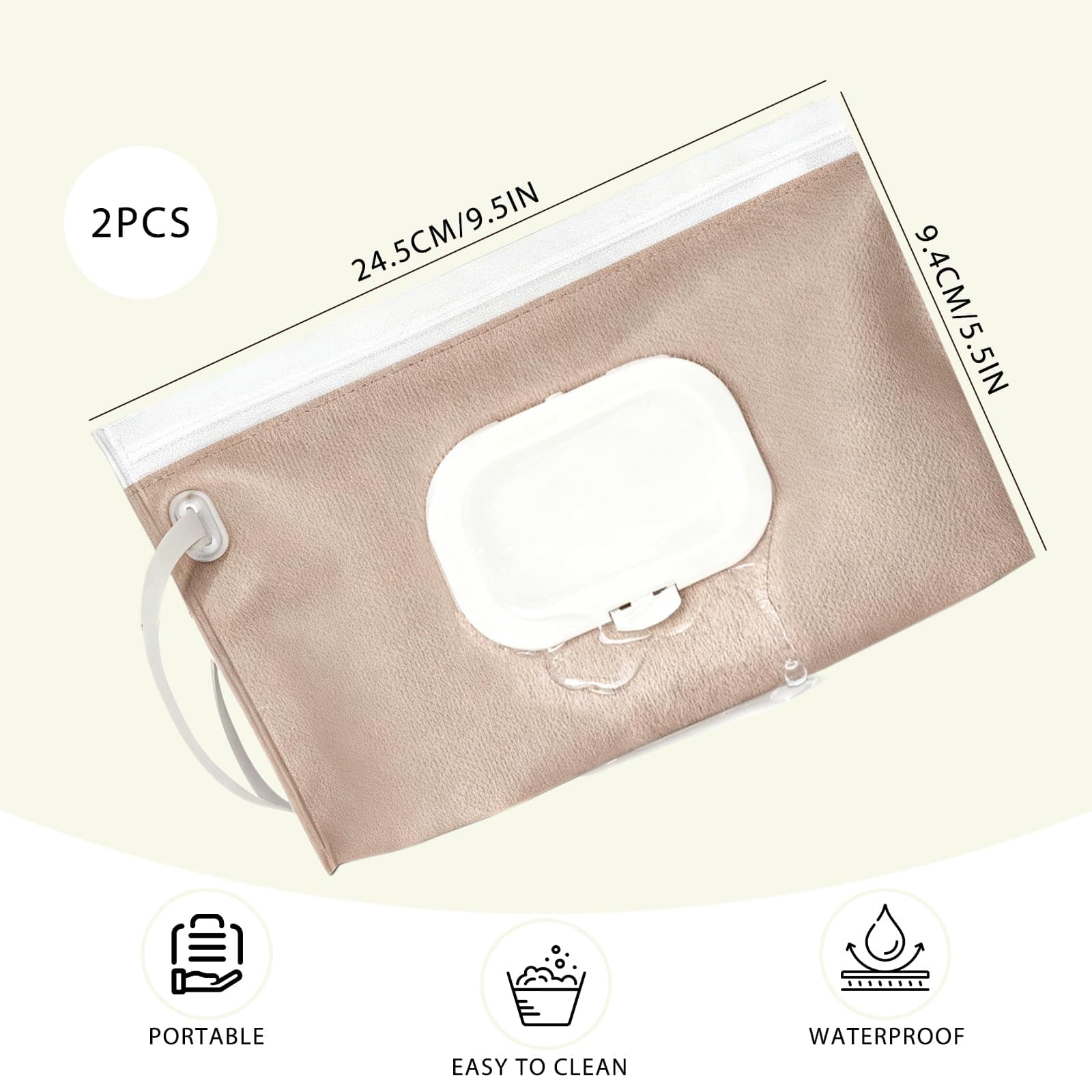 Wet Wipes Dispenser for Baby, Beige & Pink Baby Wipe Dispenser, Portable Nappy Wipe Holders & Wipes Container, Baby Travel Essentials for Travel Wipes, Leakproof for Home, Diaper Bag & On-the-Go (2, Large) thumbnail 2