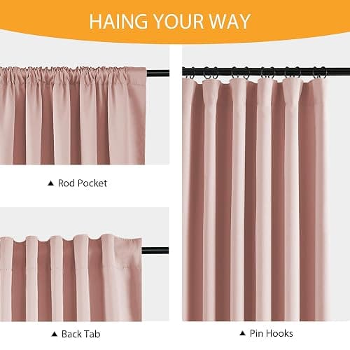 RYB HOME 100% Blackout Pink Curtains for Girls Bedroom, 2 Panels Blackout Thermal Insulated Noise Reducing Window Drapes for Kids Baby Room Living Room, 52 inches Wide by 84 inches Long thumbnail 7