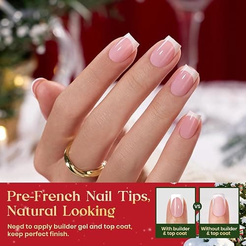 Beetles Pre-French Tips Gel Nail Tips - Pink Short Square Press On Nails,15 Sizes 150 Pcs 4 in 1 Nails Tip thumbnail 2