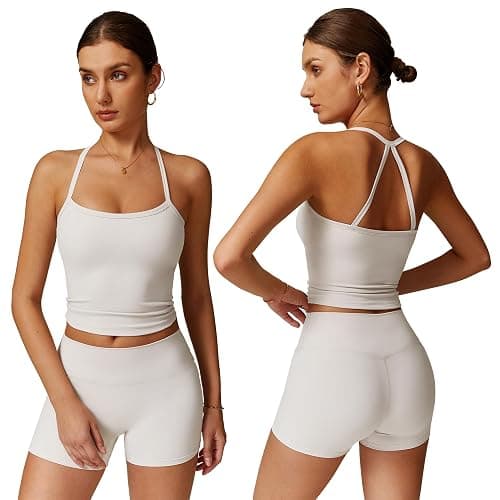GXGPML Women 2 Piece Workout Sets (2025 NEW) Yoga Outfit Open Back Tank Top High Waisted Shorts Gym Sets Tracksuits - Image 1