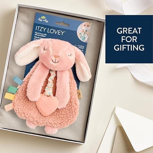 Itzy Ritzy Lovey Including Teether, Teething Relief, 0+ Months (Pink Bunny) | Baby Lovey with Soft Sherpa, Plush Minky, Silicone Teether, Crinkle Sounds, Textured Ribbons, and Interactive Dangle Arms thumbnail 7