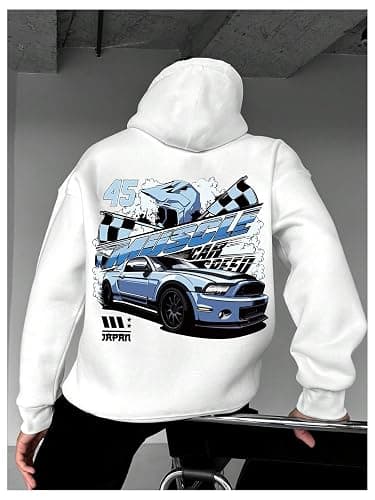 Floerns Men's Long Sleeve Lightweight Hooded Drawstring Letter Print Casual Y2K Graphic Hoodies Sweatshirt Tops Pullover thumbnail 2