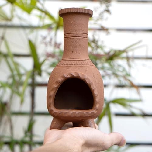 MOUGIGI Handmade Terracotta Palo Santo Holder Burner for Smudging and Meditation - Mexican Style Chiminea Clay Incense Dish for Wiccan Altar and Negative Energy Cleansing thumbnail 2
