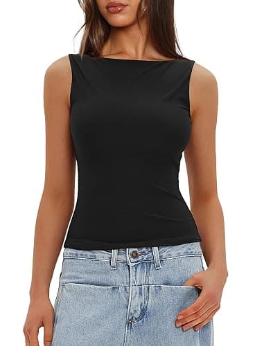 Darong Women's High Neck Tank Top Sleeveless Double Lined Basic Tops Going Out Casual Tank Shirts thumbnail 3