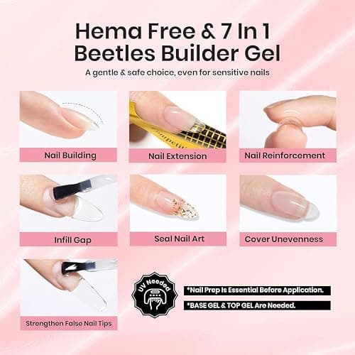 Beetles Builder Gel for Nails HEMA-Free with Nail Art Brush-7 in 1 Clear Building Gel,for Strengthening Thickening Extension Sensitive Nails,Beginner DIY UV Nail Salon at Home,Sheer Breeze Gifts thumbnail 4