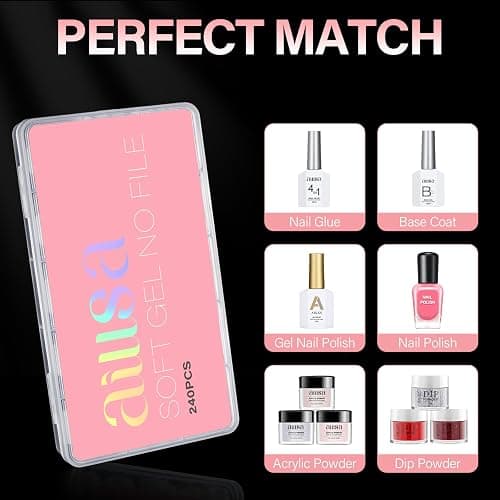 AILLSA Extra Short Coffin Nail Tips 15 Sizes Options Gel Nails Tips Full Cover Matte Prefiled Coffin Nails Tip Clear Soft Fake Nail Tip 240PCS with Storage Box thumbnail 9