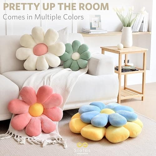 Sioloc Flower Pillow Shaped Throw Pillow Butt Cushion Floor Pillow,Seating Cushion,Cute Room Decor & Plush Pillow for Bedroom Sofa Chair(White,15.7'') thumbnail 4