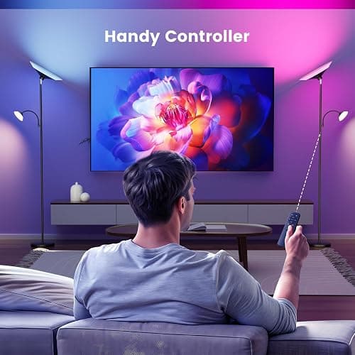 SIBRILLE RGB Torchiere Floor Lamp - 2 Way Dimmable LED Standing Lamp with Remote&Button Control, 30W Rotatable Floor Reading Light, 72'' Tall Modern Corner Lamp for Living Room Bedroom Office thumbnail 5